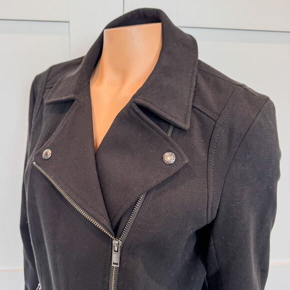 Banana Republic, Black Moto Jacket w Asymmetrical Full Front Zip-Women’s Size 10 - Picture 2 of 9